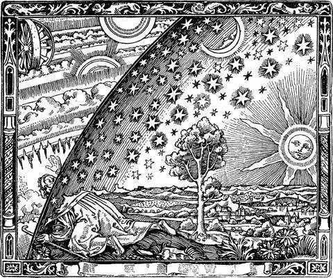 Известная ксилография (гравюра на дереве) неизвестного художника, опубликованная в 1888 году в книге французского астронома 19 века Камиля Фламмариона Атмосфера. Популярная Метеорология